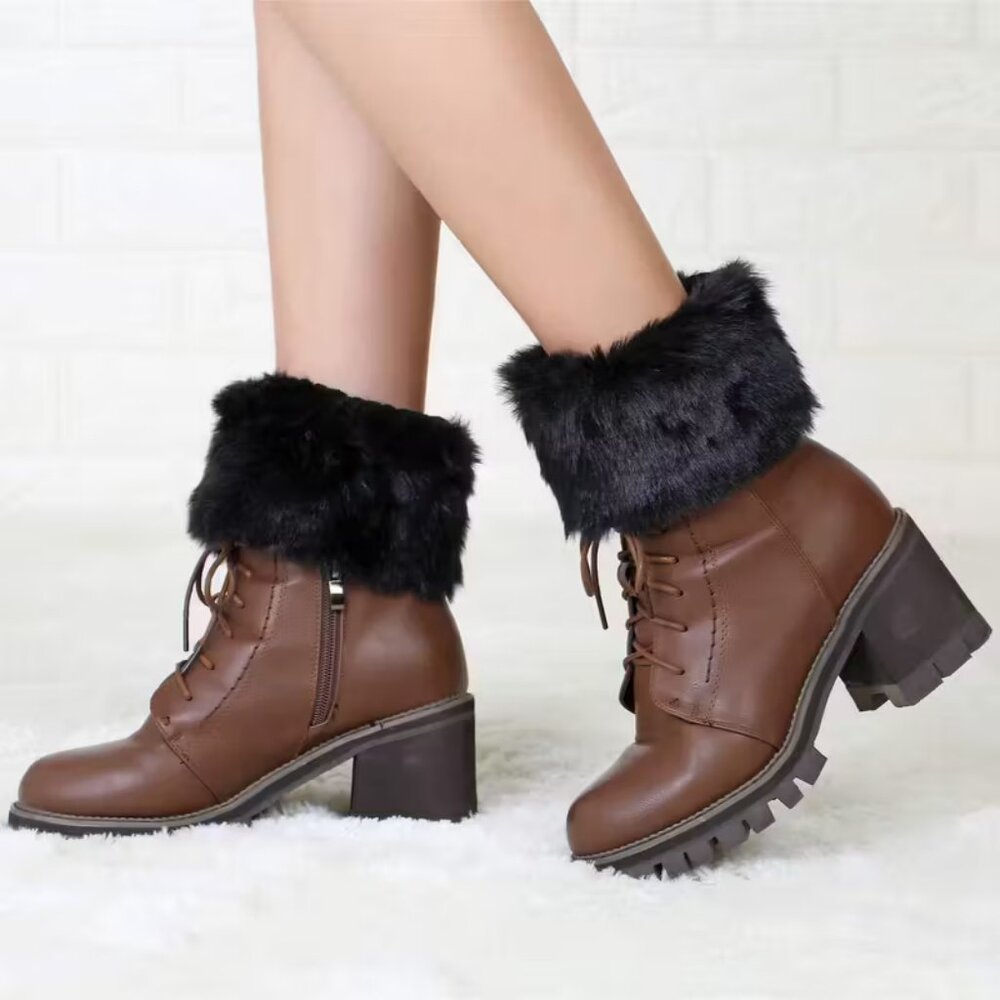 NEW Faux Fur Black Boot Cuffs Toppers Ribbed Knit